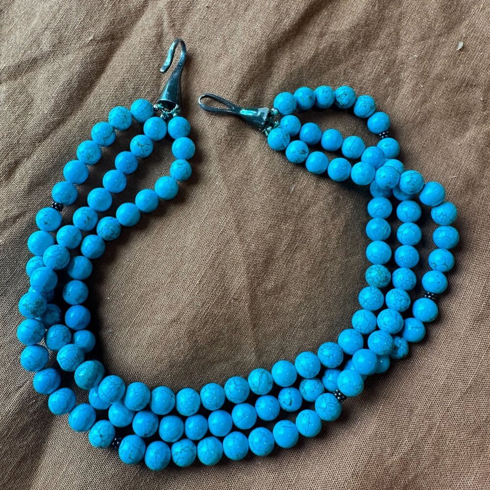Turquoise and Silver Three-Strand Necklace